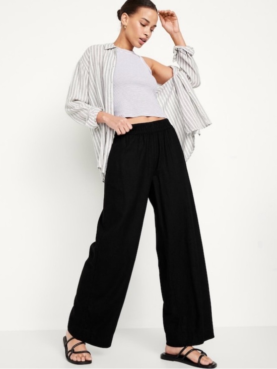 Old Navy Pants - Old Navy High Waisted Linen Blend Wide Leg Pants black size M tall black